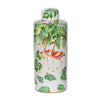 Jesu Decorative Botanical Flamingo Jar | White Green Porcelain | 18"