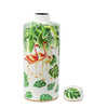 Jesu Decorative Botanical Flamingo Jar | White Green Porcelain | 18"