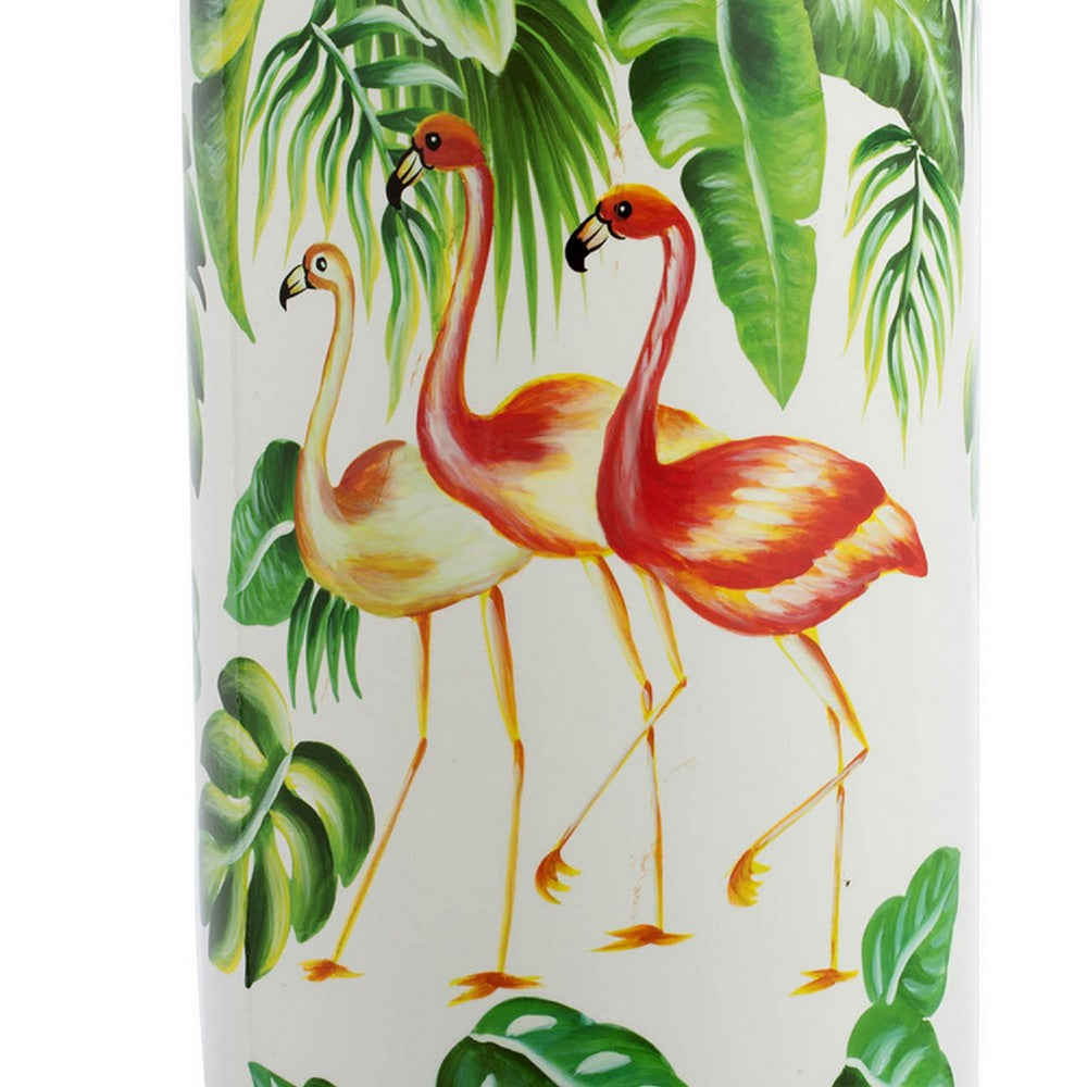 Jesu Decorative Botanical Flamingo Jar | White Green Porcelain | 18"
