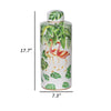 Jesu Decorative Botanical Flamingo Jar | White Green Porcelain | 18"