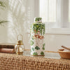 Jesu Decorative Botanical Flamingo Jar | White Green Porcelain | 18"