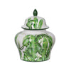 Jesu Ginger Jar with Lid | White Green Palm Leaf Accent | 17" Porcelain