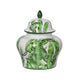Jesu Ginger Jar with Lid | White Green Palm Leaf Accent | 17" Porcelain