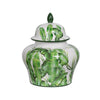 Jesu Ginger Jar with Lid | White Green Palm Leaf Accent | 17" Porcelain