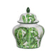 Jesu Ginger Jar with Lid | White Green Palm Leaf Accent | 17" Porcelain