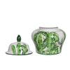 Jesu Ginger Jar with Lid | White Green Palm Leaf Accent | 17" Porcelain