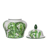 Jesu Ginger Jar with Lid | White Green Palm Leaf Accent | 17" Porcelain