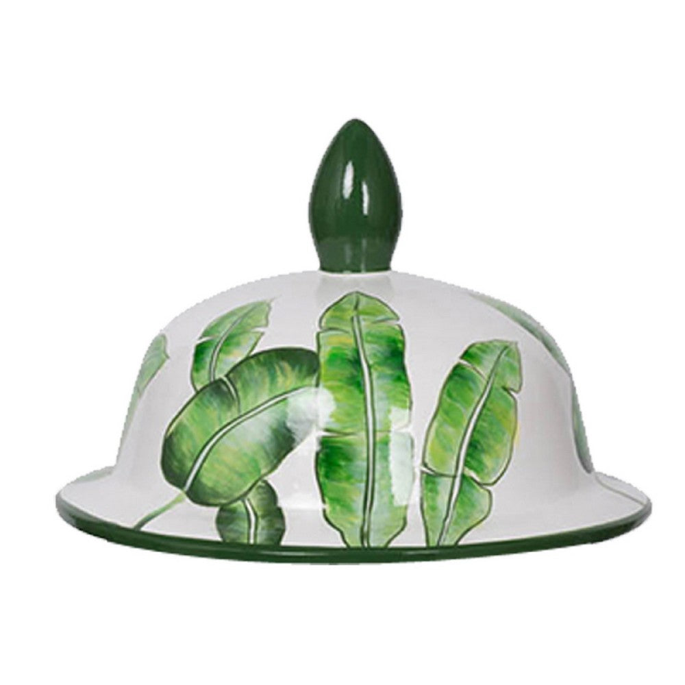 Jesu Ginger Jar with Lid | White Green Palm Leaf Accent | 17" Porcelain