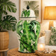 Jesu Temple Jar with Lid | White Green Palm Leaf Accent | 18" Porcelain