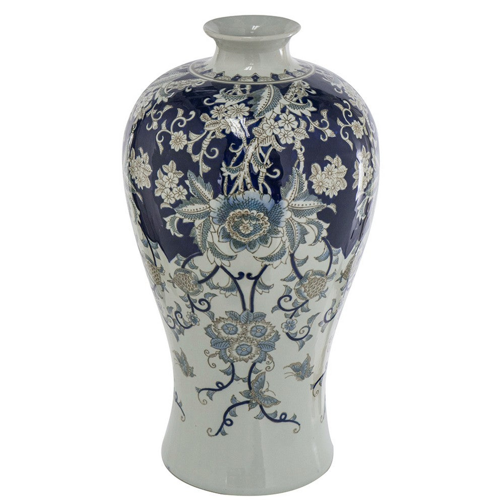 Rayn Decorative Urn | Blue White Chinoiserie Art | 24" Porcelain