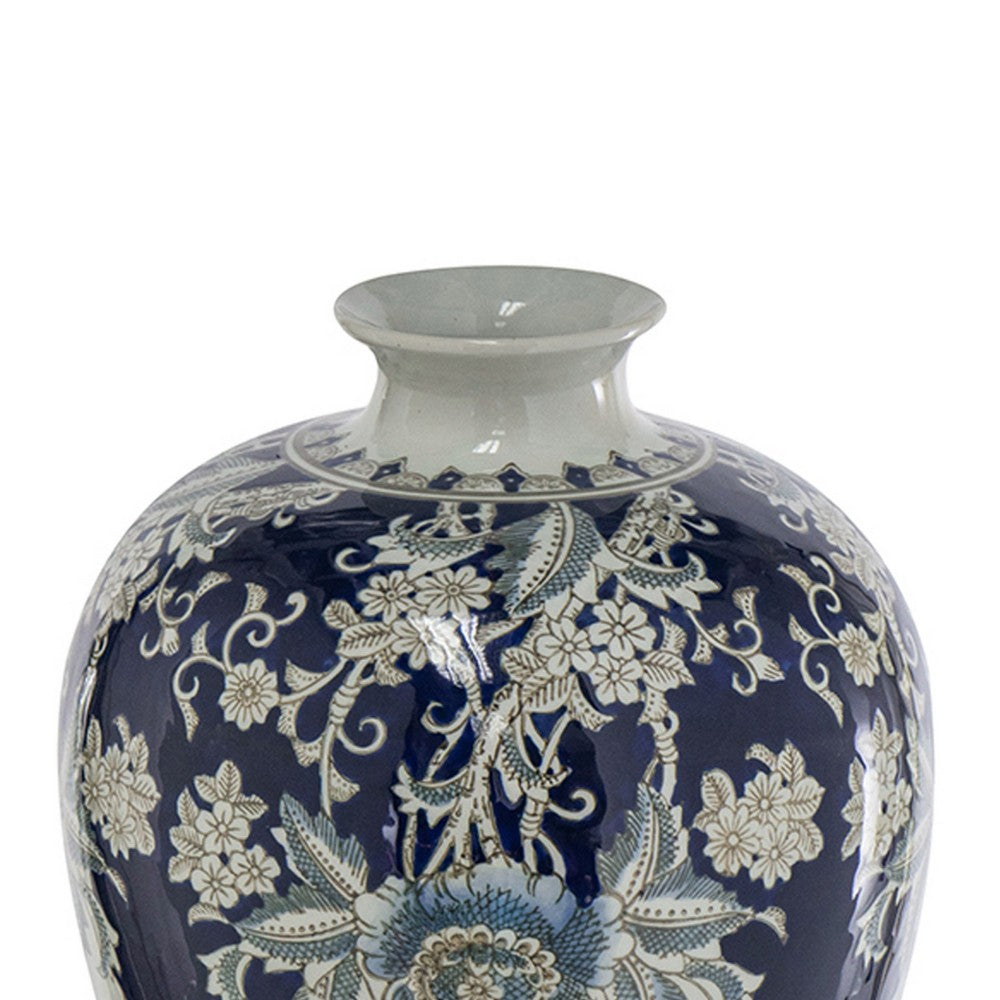 Rayn Decorative Urn | Blue White Chinoiserie Art | 24" Porcelain
