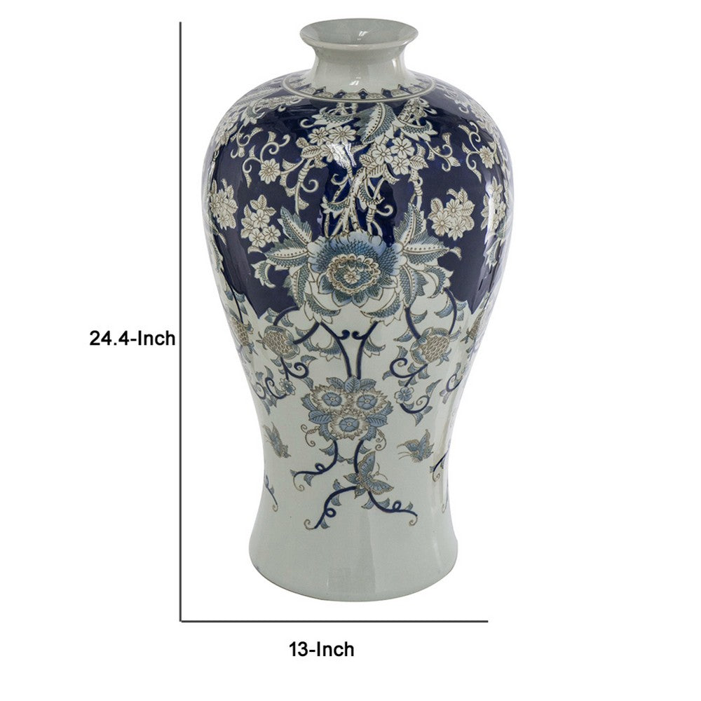 Rayn Decorative Urn | Blue White Chinoiserie Art | 24" Porcelain