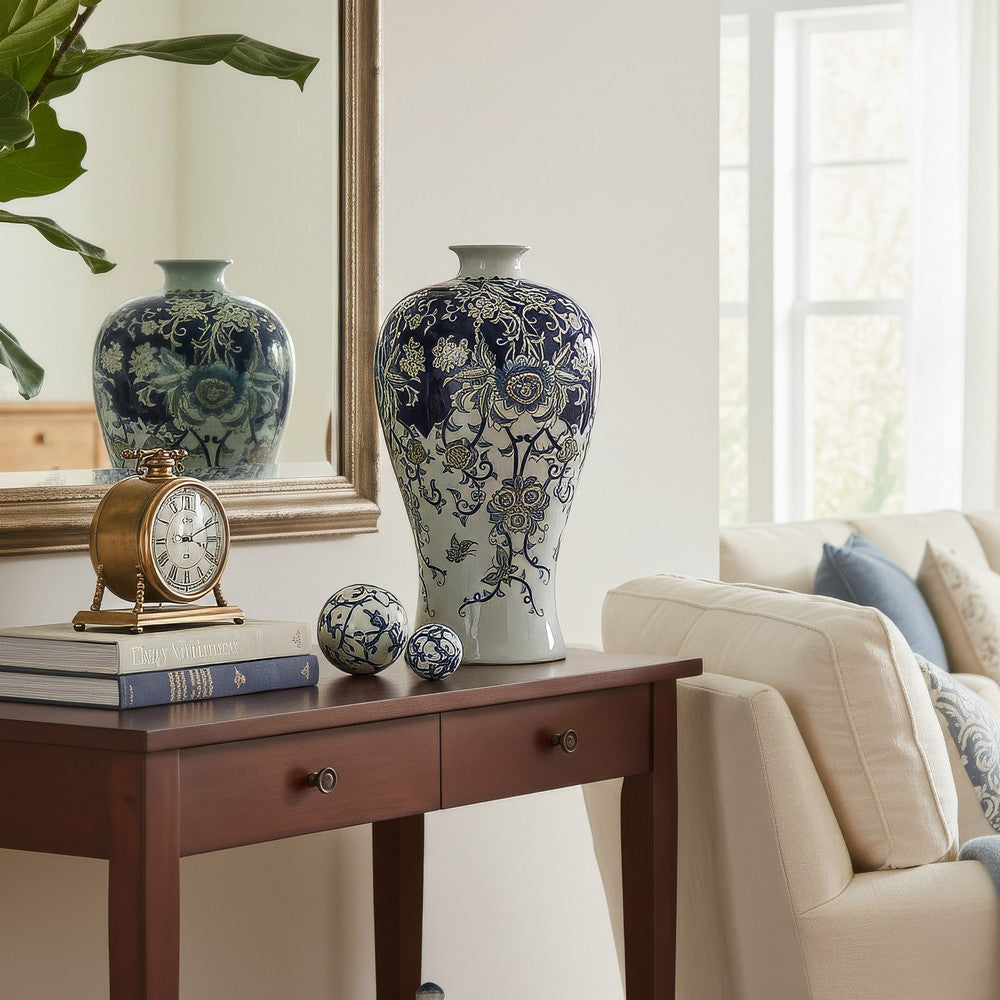 Rayn Decorative Urn | Blue White Chinoiserie Art | 24" Porcelain