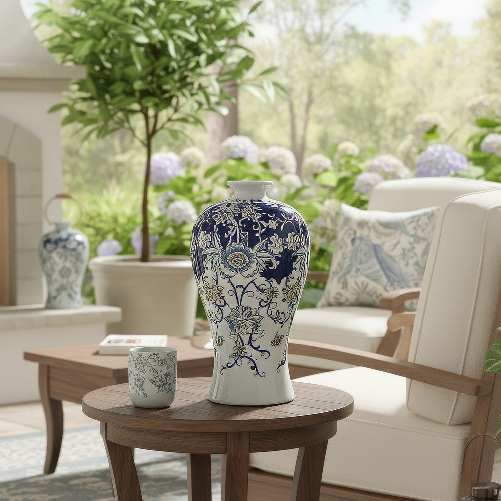 Rayn Decorative Urn | Blue White Chinoiserie Art | 24" Porcelain