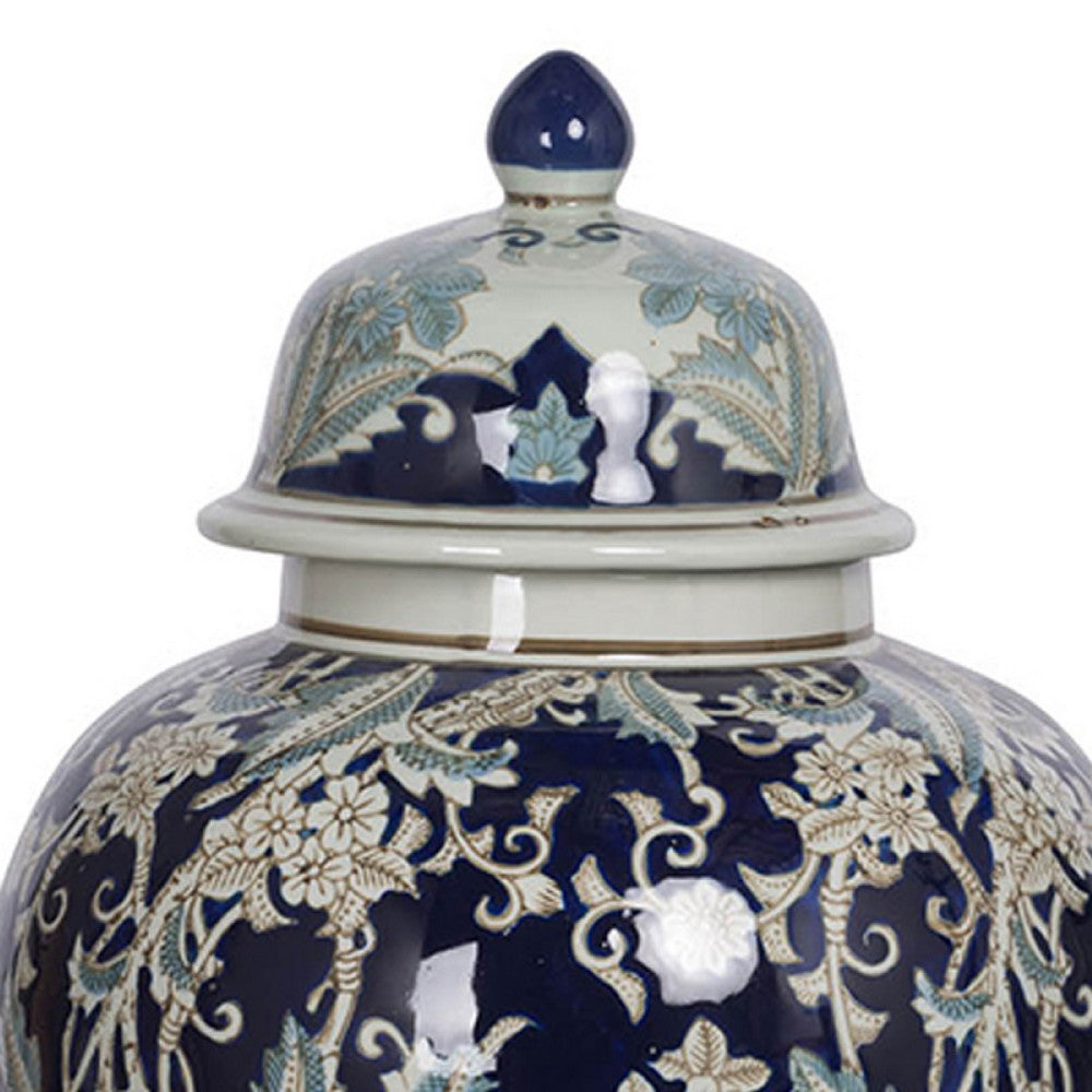 Rayn Ginger Jar with Lid | Blue White Chinoiserie Art | 23" Porcelain