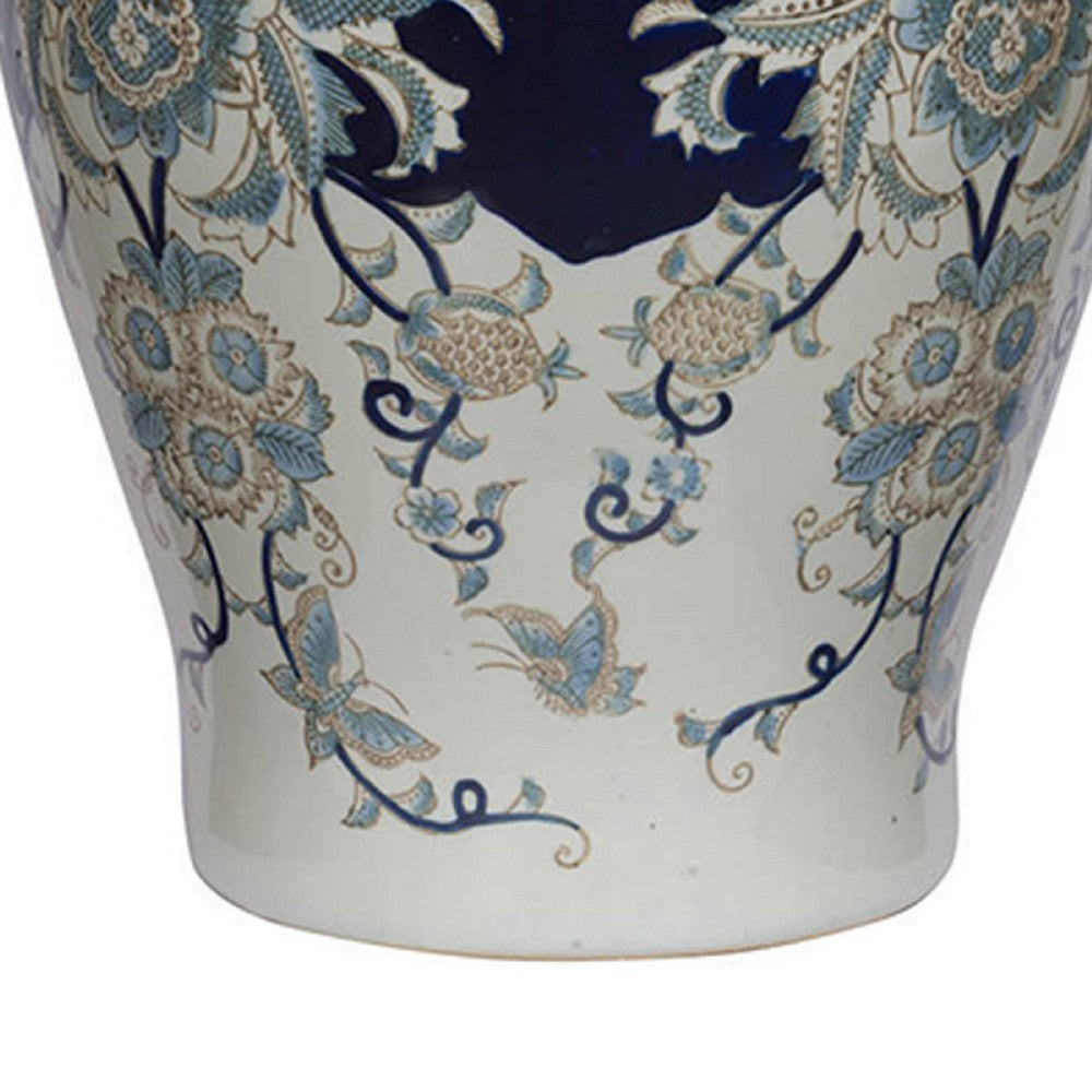 Rayn Ginger Jar with Lid | Blue White Chinoiserie Art | 23" Porcelain