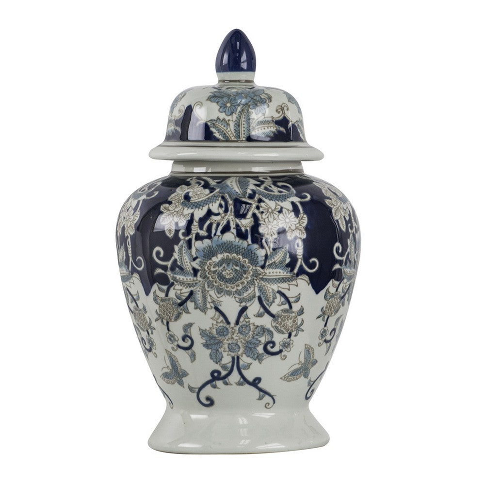 Rayn Ginger Jar with Lid | Blue White Chinoiserie Art | 17" Porcelain