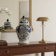 Rayn Ginger Jar with Lid | Blue White Chinoiserie Art | 17" Porcelain