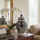 Rayn Ginger Jar with Lid | Blue White Chinoiserie Art | 17" Porcelain