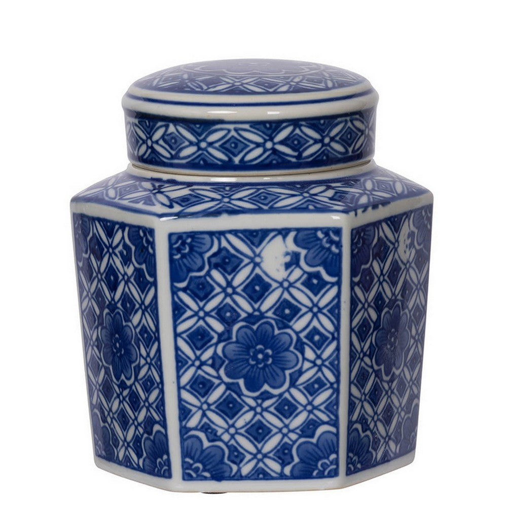 Porcelain Decorative Jars with Lid Set of 3 | Blue White Chinoiserie |6"
