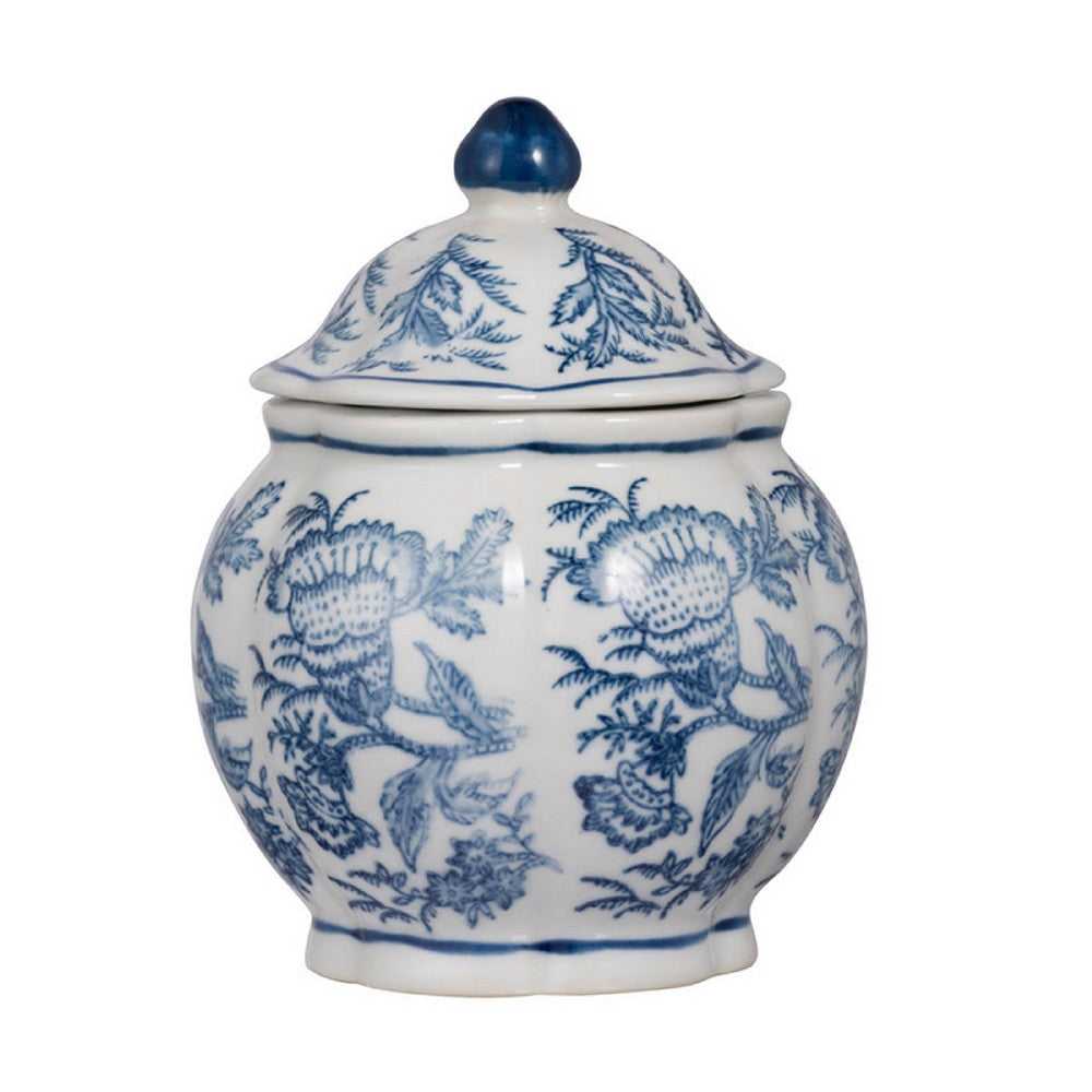 Porcelain Decorative Jars with Lid Set of 3 | Blue White Chinoiserie |6"