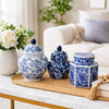 Porcelain Decorative Jars with Lid Set of 3 | Blue White Chinoiserie |6"