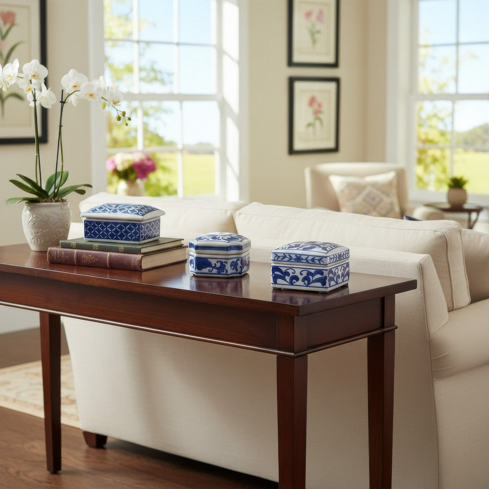 Porcelain Decorative Storage Boxes Set of 3 | Blue White Chinoiserie Art