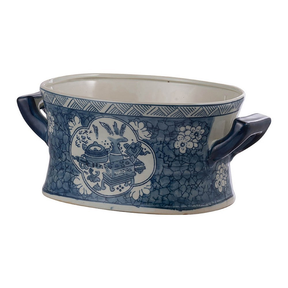 Porcelain Decorative Planter Pots Set of 2 | White Blue | 20, 14"