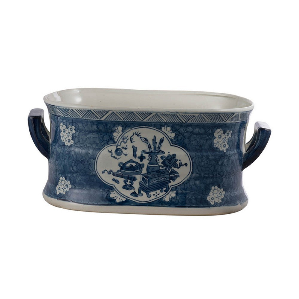 Porcelain Decorative Planter Pots Set of 2 | White Blue | 20, 14"
