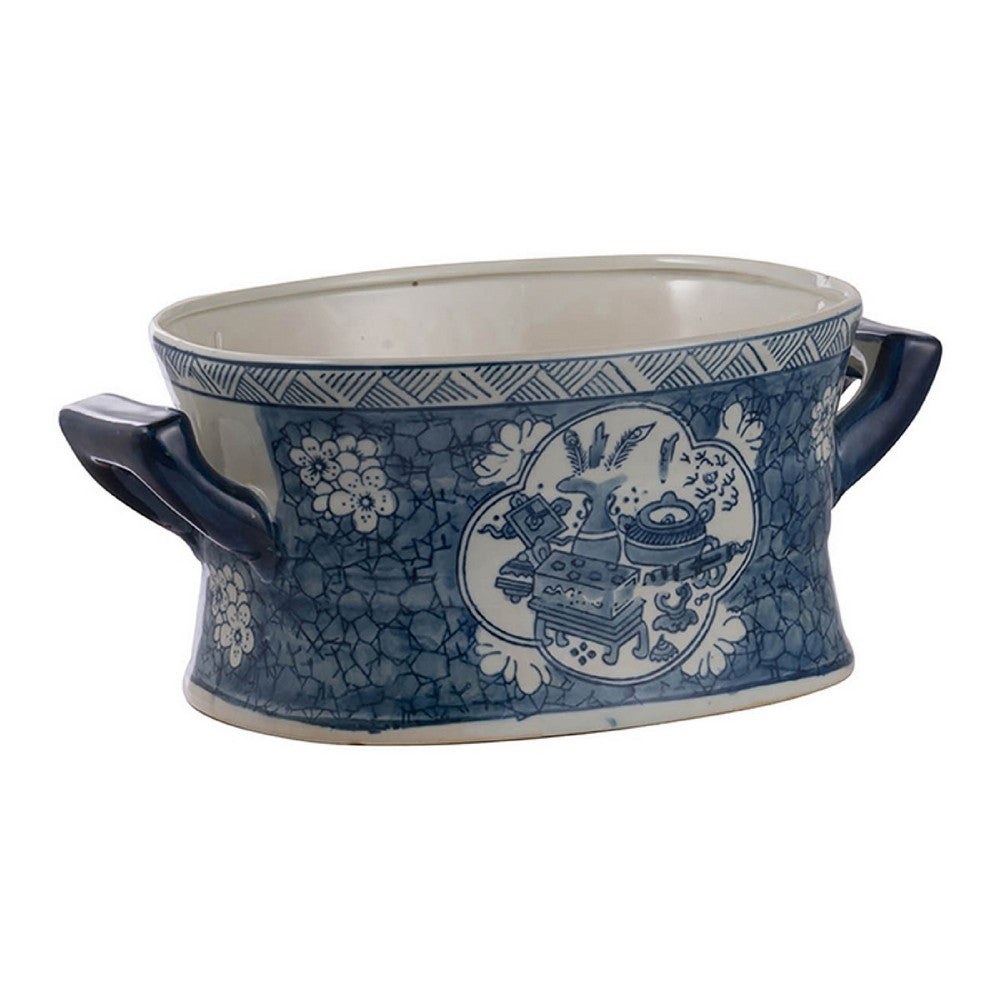 Porcelain Decorative Planter Pots Set of 2 | White Blue | 20, 14"