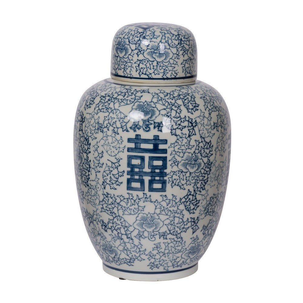 Decorative Ginger Jar with Lid | Blue & White Porcelain | 13"