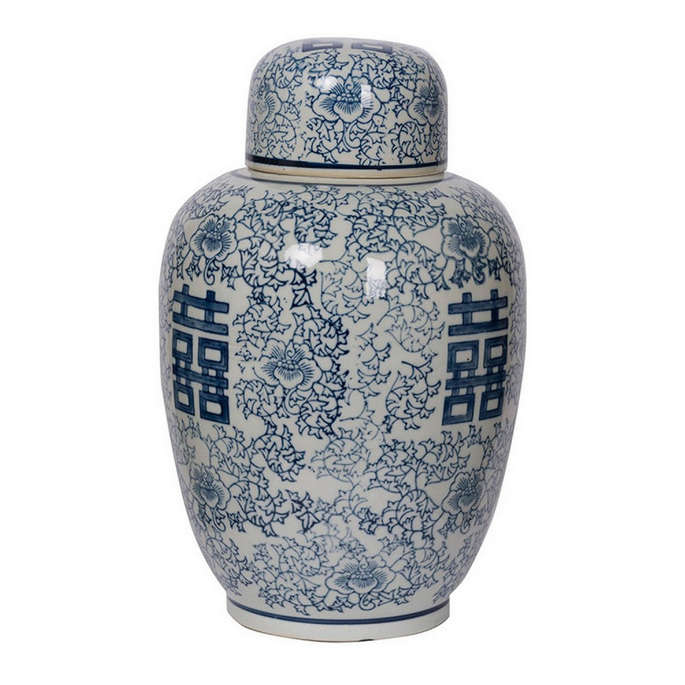 Decorative Ginger Jar with Lid | Blue & White Porcelain | 13"