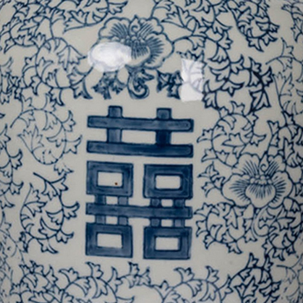 Decorative Ginger Jar with Lid | Blue & White Porcelain | 13"