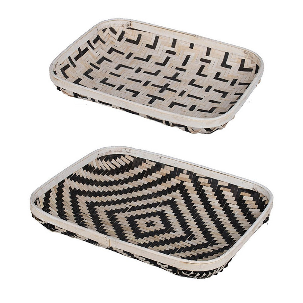 Mona Organic Wash Trays Set of 2 | White Black Bamboo Woven Patterns