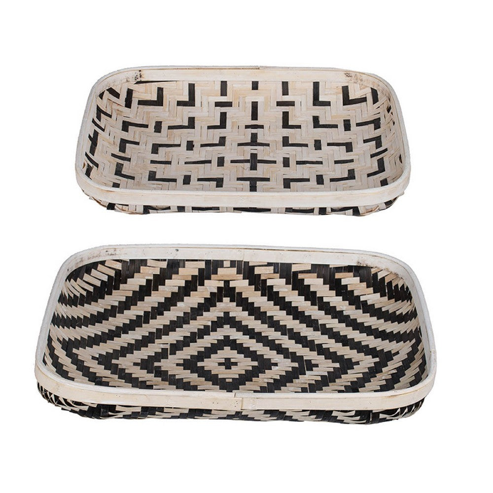 Mona Organic Wash Trays Set of 2 | White Black Bamboo Woven Patterns