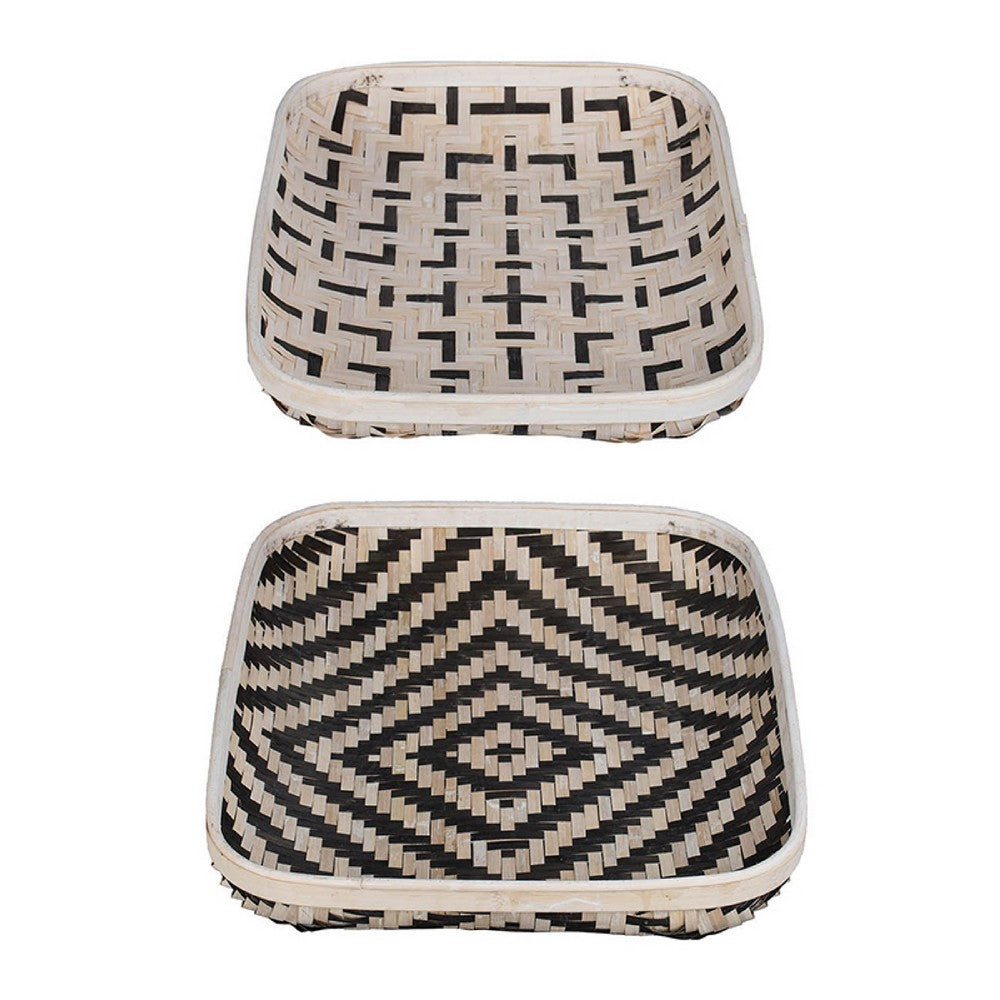 Mona Organic Wash Trays Set of 2 | White Black Bamboo Woven Patterns