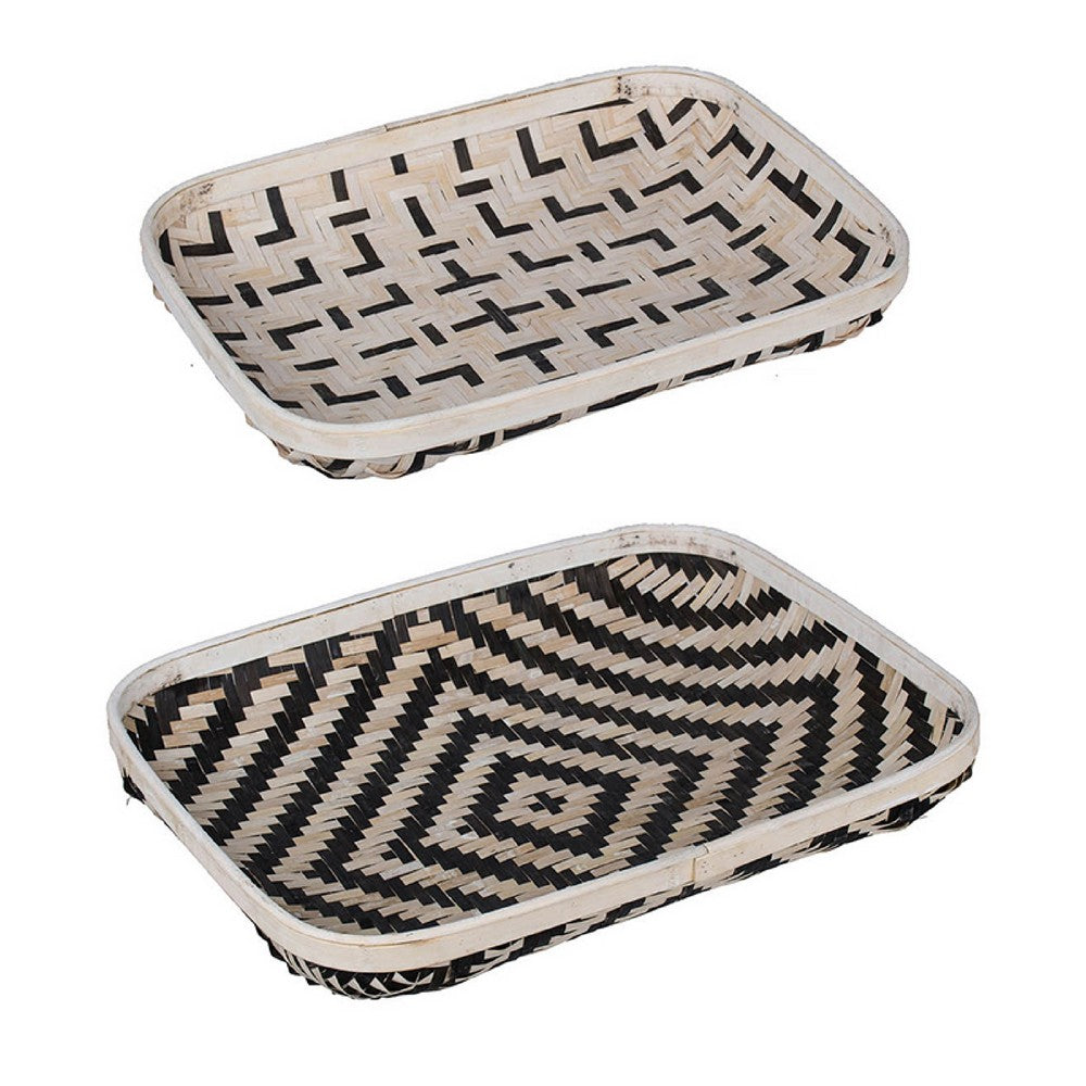 Mona Organic Wash Trays Set of 2 | White Black Bamboo Woven Patterns