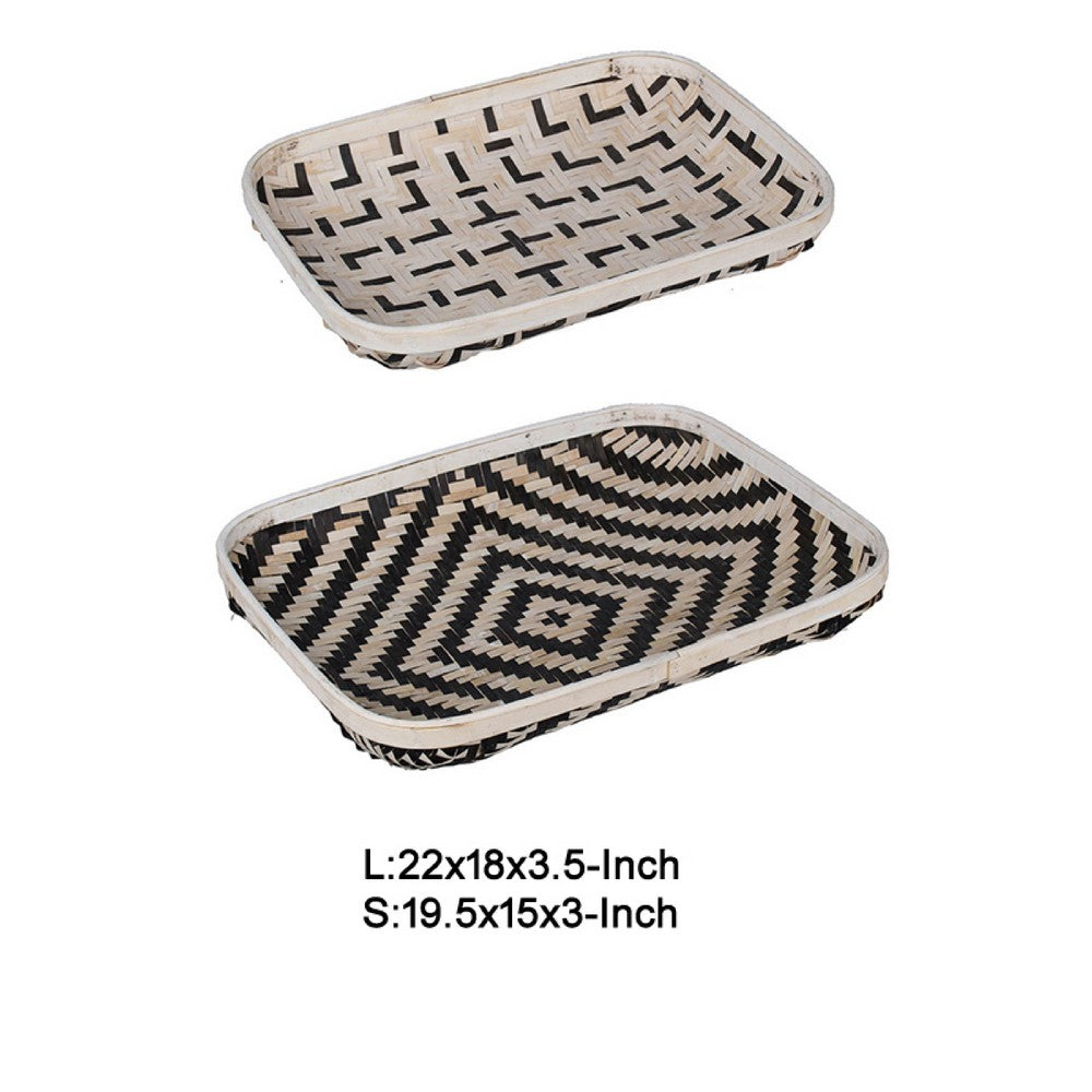 Mona Organic Wash Trays Set of 2 | White Black Bamboo Woven Patterns