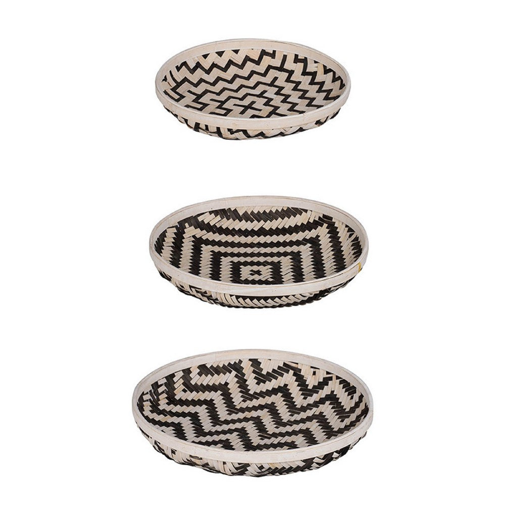 Mona Organic Wash Trays Set of 3 | White Black Bamboo Woven Patterns