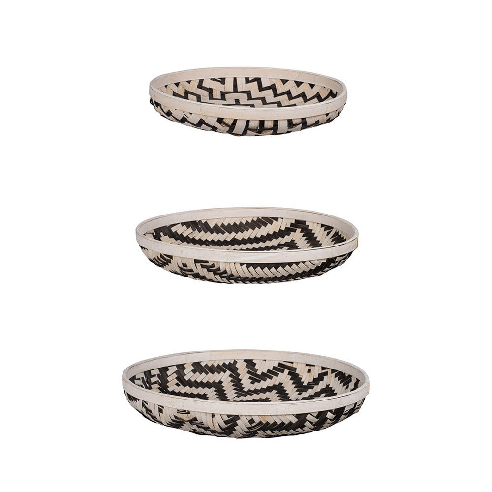 Mona Organic Wash Trays Set of 3 | White Black Bamboo Woven Patterns