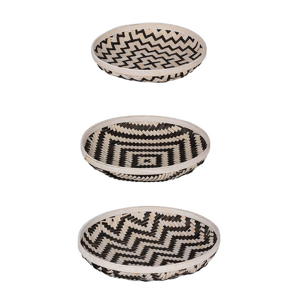 Mona Organic Wash Trays Set of 3 | White Black Bamboo Woven Patterns