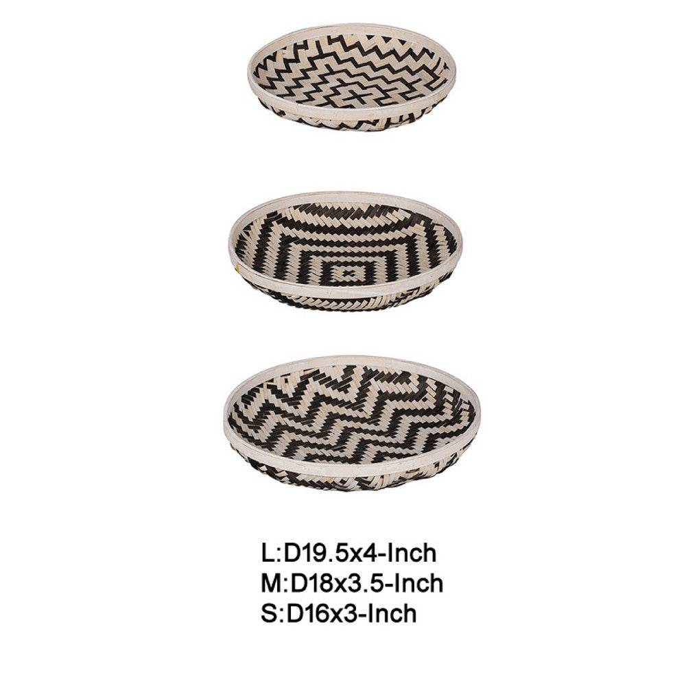 Mona Organic Wash Trays Set of 3 | White Black Bamboo Woven Patterns