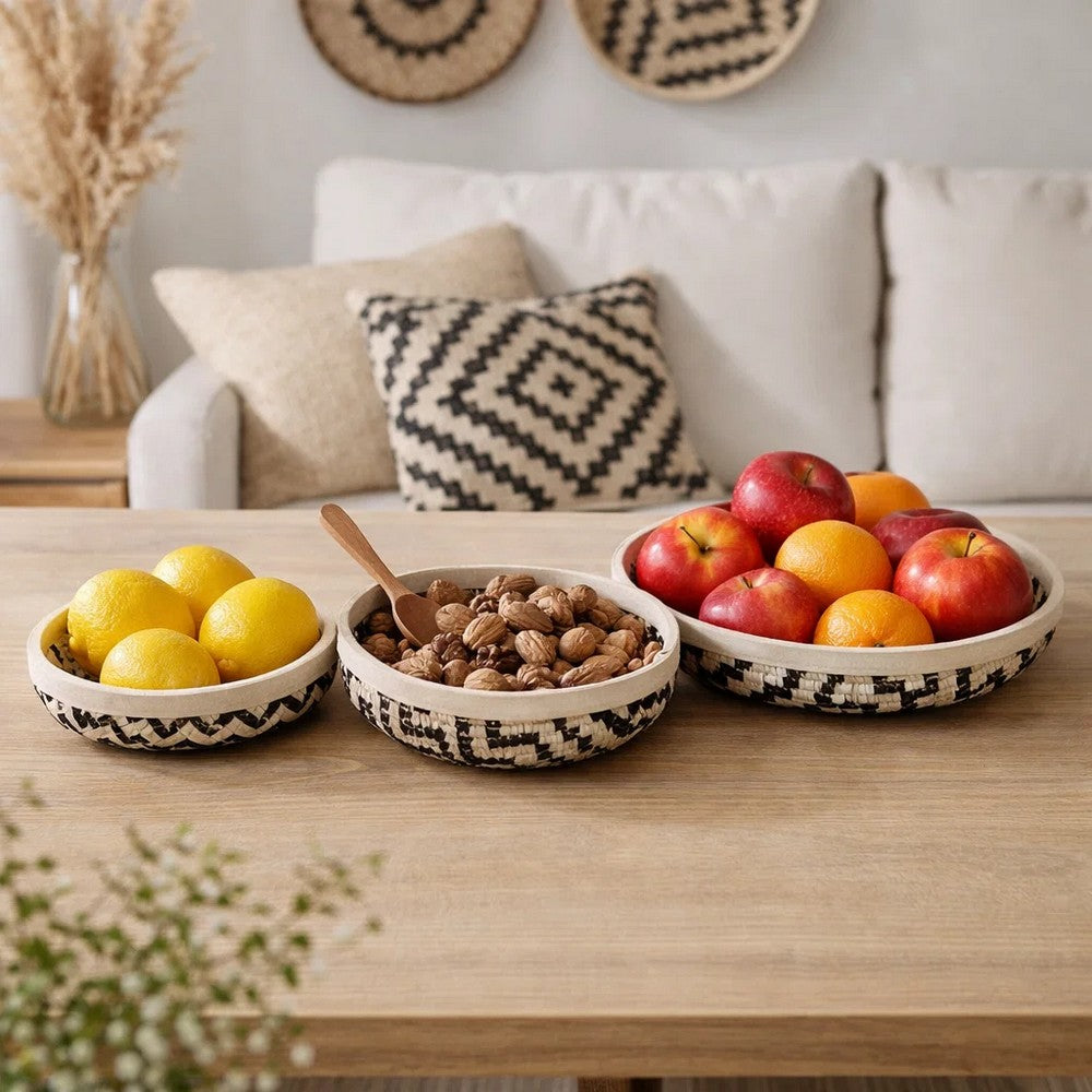 Mona Organic Wash Trays Set of 3 | White Black Bamboo Woven Patterns