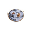 Set of 2 Decorative Trays w Handles | Black White Faux Marble Print | Gold