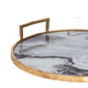 Set of 2 Decorative Trays w Handles | Black White Faux Marble Print | Gold