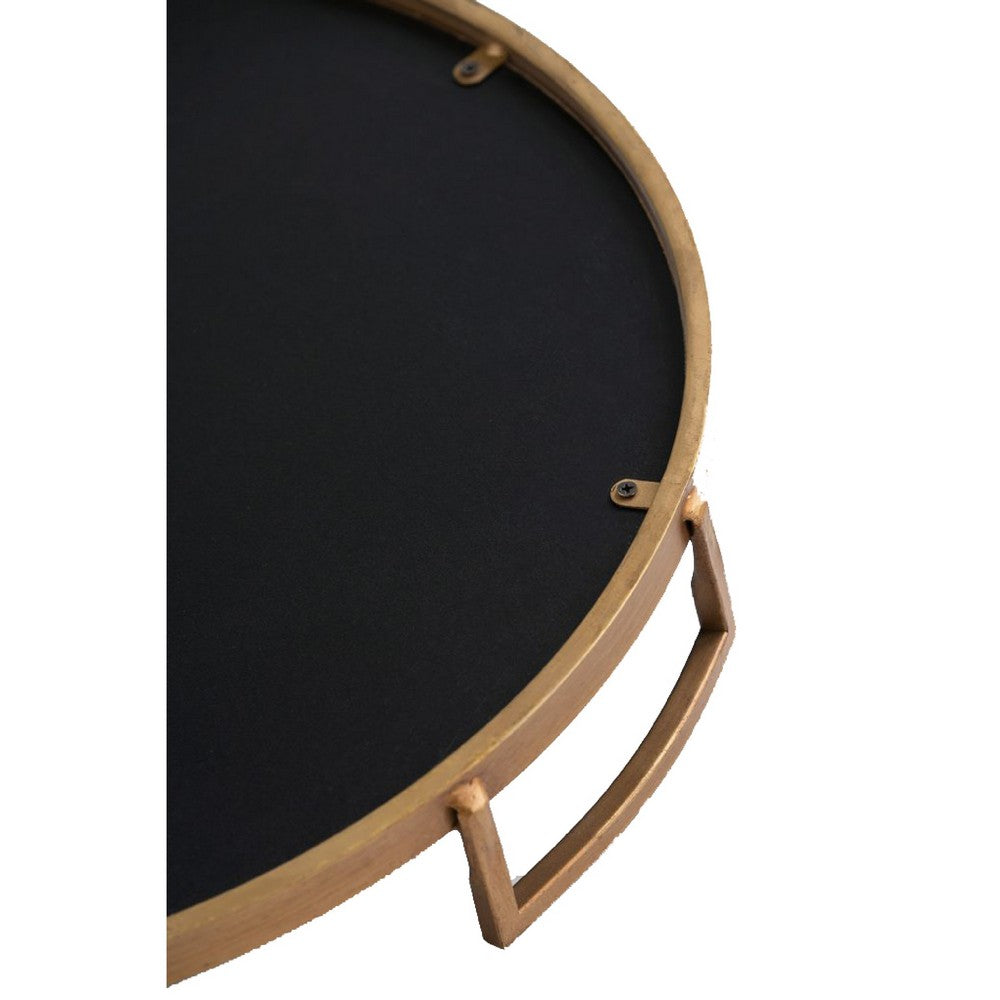 Set of 2 Decorative Trays w Handles | Black White Faux Marble Print | Gold