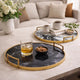 Set of 2 Decorative Trays w Handles | Black White Faux Marble Print | Gold