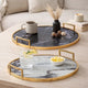 Set of 2 Decorative Trays w Handles | Black White Faux Marble Print | Gold