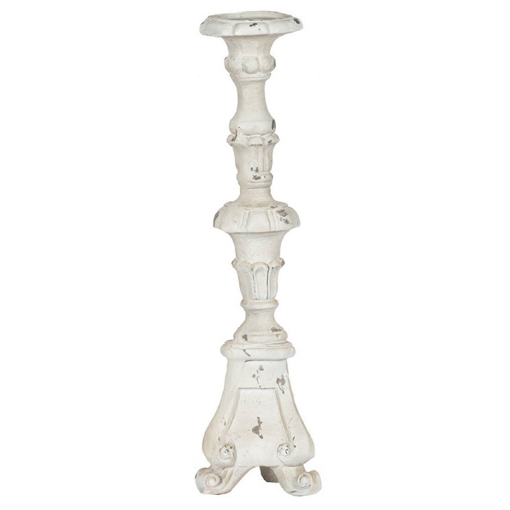 Jewa Vintage Pillar Candle Holder | 25" Distressed White Magnesia
