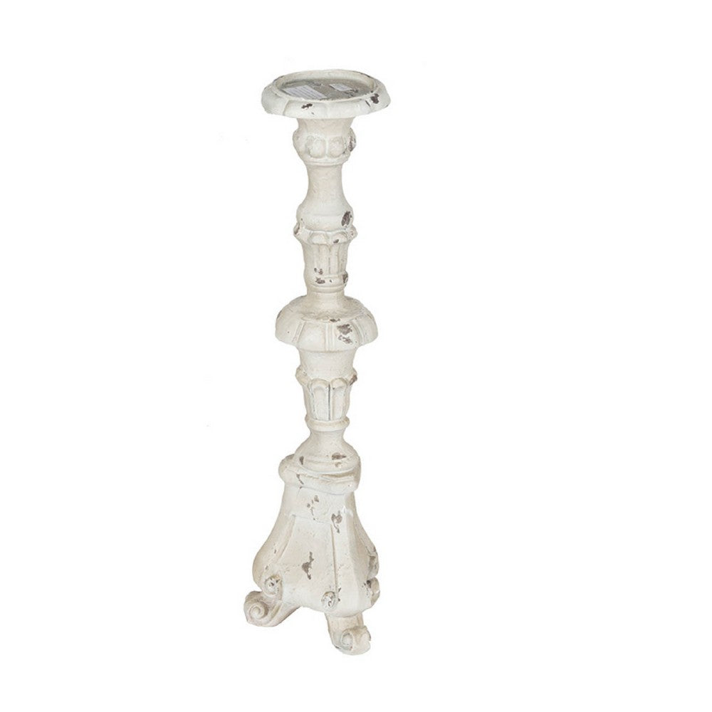 Jewa Vintage Pillar Candle Holder | 25" Distressed White Magnesia